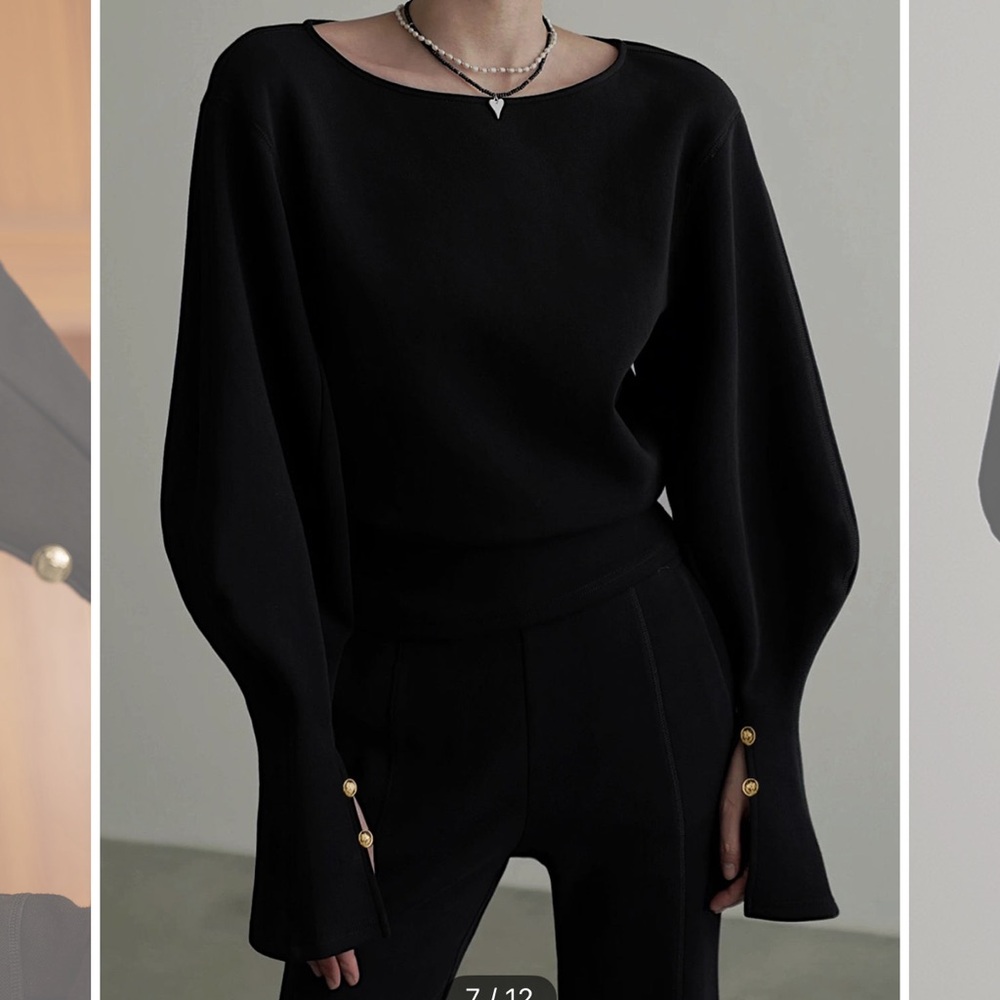 COMMENSE black bell sleeve cinched sweatshirt size small - Picture 6 of 13